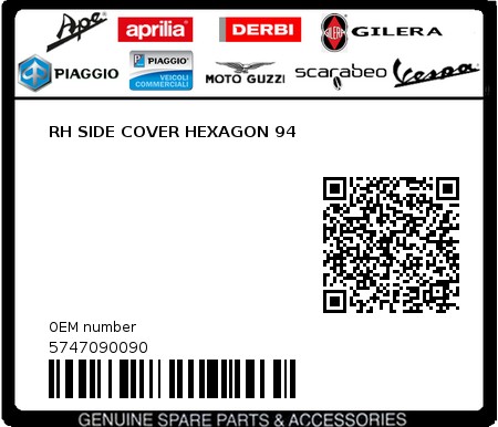Product image: Piaggio - 5747090090 - RH SIDE COVER HEXAGON 94  0