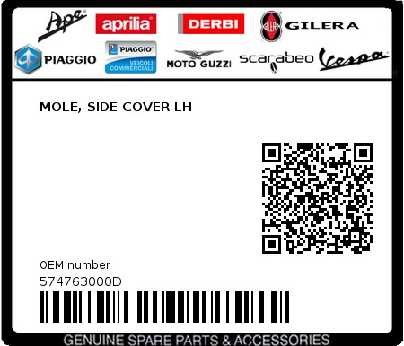 Product image: Piaggio - 574763000D - MOLE, SIDE COVER LH  0