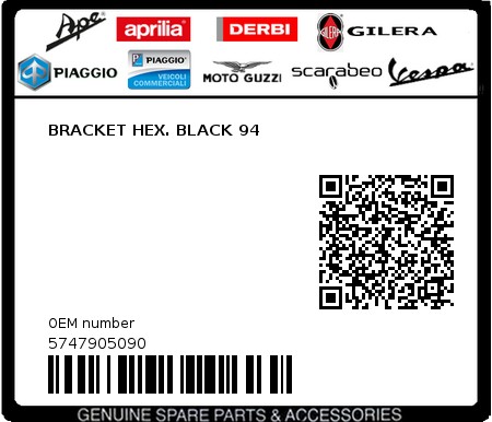 Product image: Piaggio - 5747905090 - BRACKET HEX. BLACK 94  0