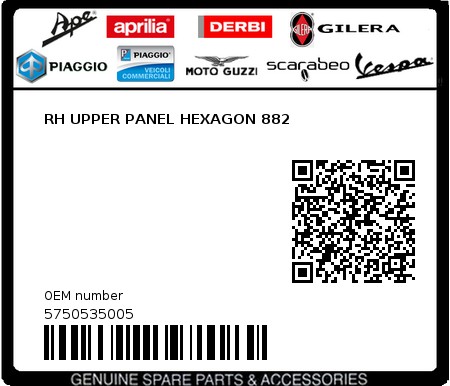 Product image: Piaggio - 5750535005 - RH UPPER PANEL HEXAGON 882  0
