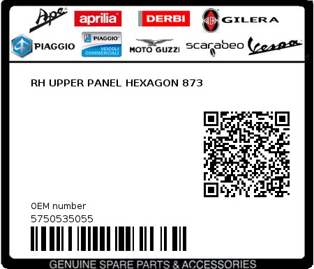 Product image: Piaggio - 5750535055 - RH UPPER PANEL HEXAGON 873  0