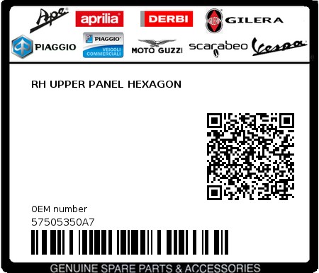 Product image: Piaggio - 57505350A7 - RH UPPER PANEL HEXAGON  0