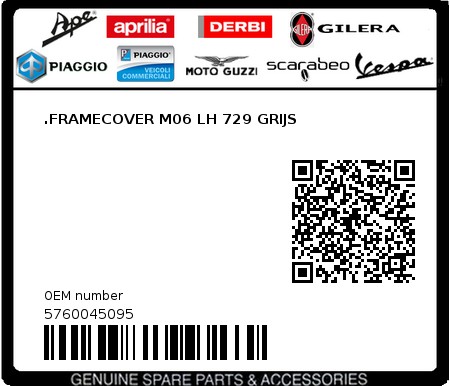 Product image: Piaggio - 5760045095 - .FRAMECOVER M06 LH 729 GRIJS  0
