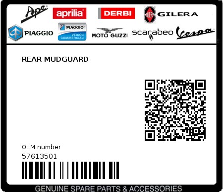 Product image: Piaggio - 57613501 - REAR MUDGUARD  0