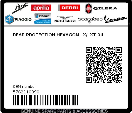 Product image: Piaggio - 5762110090 - REAR PROTECTION HEXAGON LX/LXT 94  0