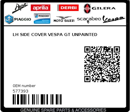 Product image: Piaggio - 577393 - LH SIDE COVER VESPA GT UNPAINTED  0