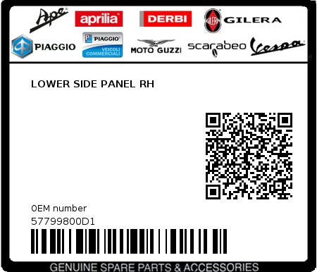 Product image: Piaggio - 57799800D1 - LOWER SIDE PANEL RH  0
