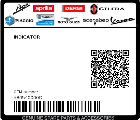 Product image: Piaggio - 580540000D - INDICATOR  0