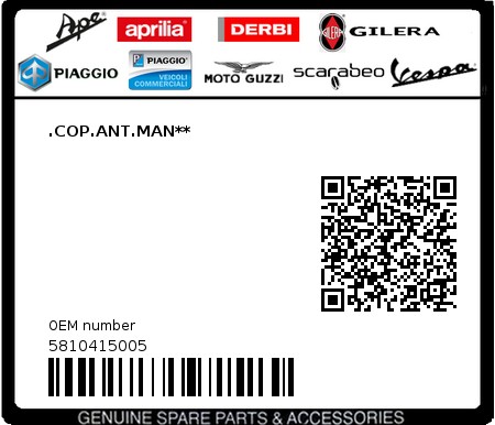 Product image: Piaggio - 5810415005 - .COP.ANT.MAN**  0