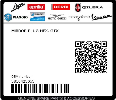 Product image: Piaggio - 5810425055 - MIRROR PLUG HEX. GTX  0