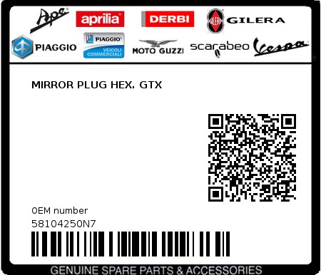 Product image: Piaggio - 58104250N7 - MIRROR PLUG HEX. GTX  0