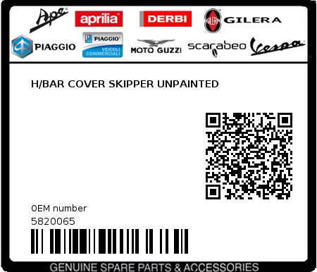 Product image: Piaggio - 5820065 - H/BAR COVER SKIPPER UNPAINTED  0