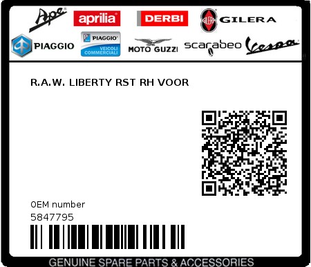 Product image: Piaggio - 5847795 - R.A.W. LIBERTY RST RH VOOR  0