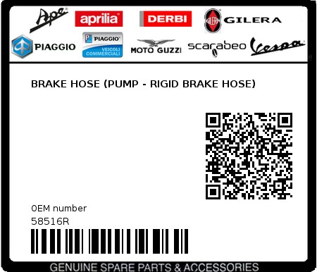 Product image: Piaggio - 58516R - BRAKE HOSE (PUMP - RIGID BRAKE HOSE)  0