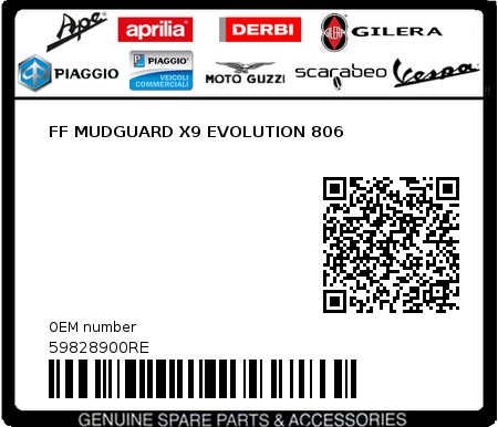 Product image: Piaggio - 59828900RE - FF MUDGUARD X9 EVOLUTION 806  0