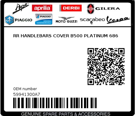 Product image: Piaggio - 59941300A7 - RR HANDLEBARS COVER B500 PLATINUM 686  0
