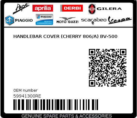 Product image: Piaggio - 59941300RE - HANDLEBAR COVER (CHERRY 806/A) BV-500  0