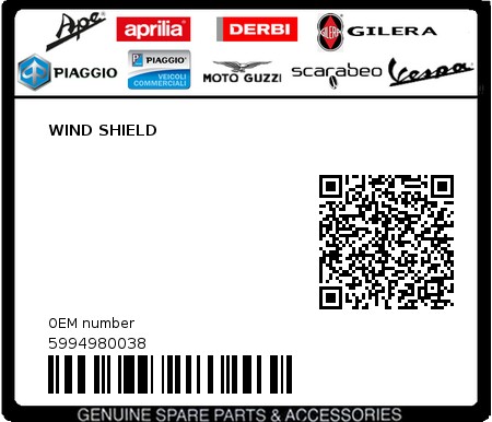 Product image: Piaggio - 5994980038 - WIND SHIELD  0