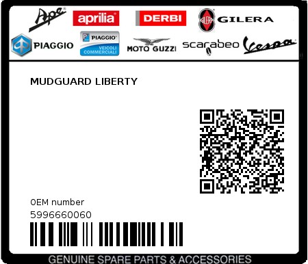Product image: Piaggio - 5996660060 - MUDGUARD LIBERTY  0