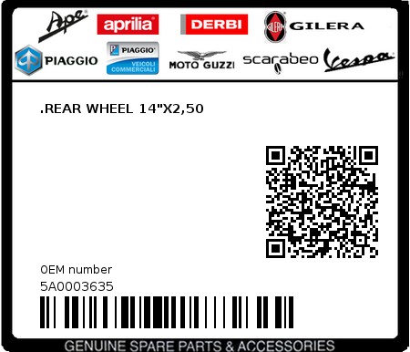 Product image: Piaggio - 5A0003635 - .REAR WHEEL 14"X2,50  0