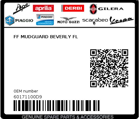 Product image: Piaggio - 60171100D9 - FF MUDGUARD BEVERLY FL  0