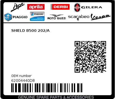 Product image: Piaggio - 62004440D8 - SHIELD B500 202/A  0