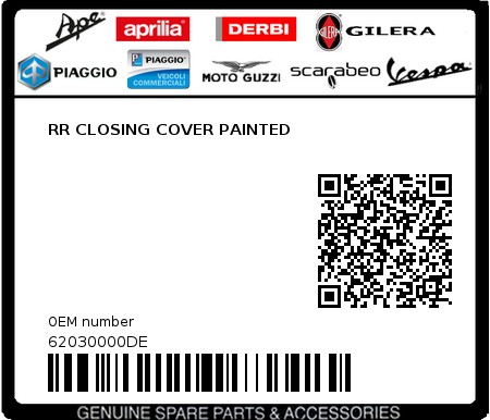 Product image: Piaggio - 62030000DE - RR CLOSING COVER PAINTED  0