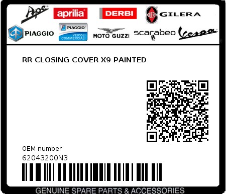 Product image: Piaggio - 62043200N3 - RR CLOSING COVER X9 PAINTED  0