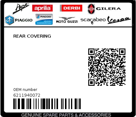 Product image: Piaggio - 6211940072 - REAR COVERING  0