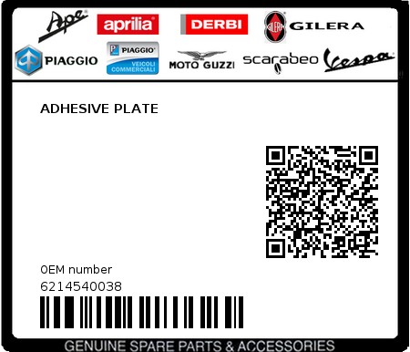 Product image: Piaggio - 6214540038 - ADHESIVE PLATE  0