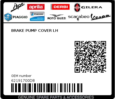 Product image: Piaggio - 62191700D8 - BRAKE PUMP COVER LH  0