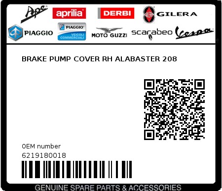Product image: Piaggio - 6219180018 - BRAKE PUMP COVER RH ALABASTER 208  0