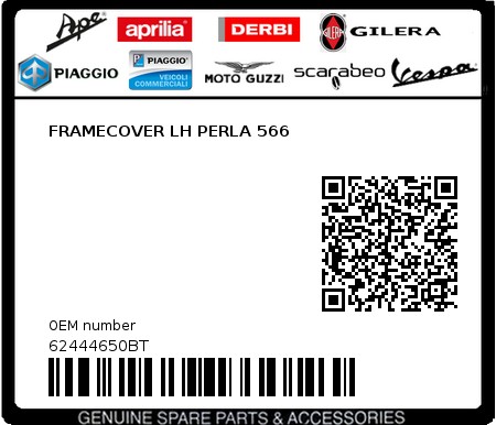 Product image: Piaggio - 62444650BT - FRAMECOVER LH PERLA 566  0
