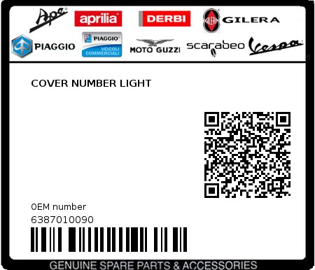 Product image: Piaggio - 6387010090 - COVER NUMBER LIGHT  0