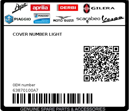 Product image: Piaggio - 63870100A7 - COVER NUMBER LIGHT  0