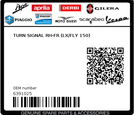 Product image: Piaggio - 6391025 - TURN SIGNAL RH-FR (LX/FLY 150)  0