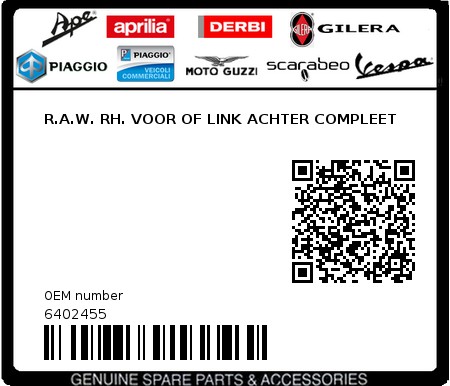 Product image: Piaggio - 6402455 - R.A.W. RH. VOOR OF LINK ACHTER COMPLEET  0