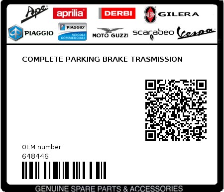 Product image: Piaggio - 648446 - COMPLETE PARKING BRAKE TRASMISSION  0