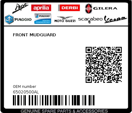 Product image: Piaggio - 65020500AL - FRONT MUDGUARD  0