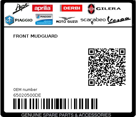 Product image: Piaggio - 65020500DE - FRONT MUDGUARD  0