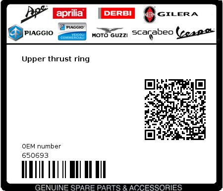 Product image: Piaggio - 650693 - Upper thrust ring   0