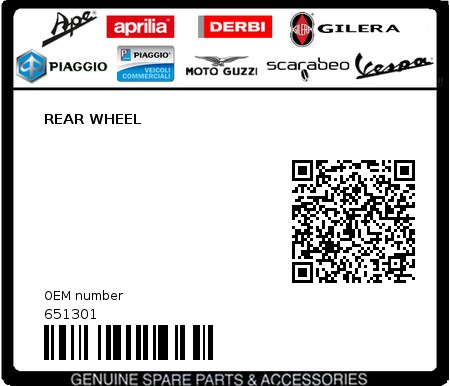 Product image: Piaggio - 651301 - REAR WHEEL  0