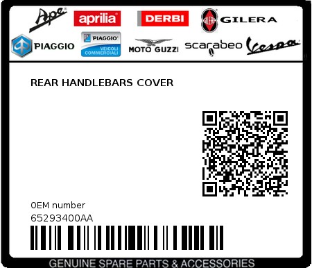 Product image: Piaggio - 65293400AA - REAR HANDLEBARS COVER  0