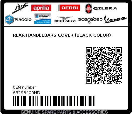 Product image: Piaggio - 65293400ND - REAR HANDLEBARS COVER (BLACK COLOR)  0