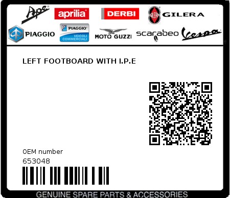 Product image: Piaggio - 653048 - LEFT FOOTBOARD WITH I.P.E  0