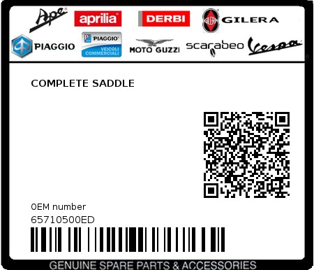 Product image: Piaggio - 65710500ED - COMPLETE SADDLE  0