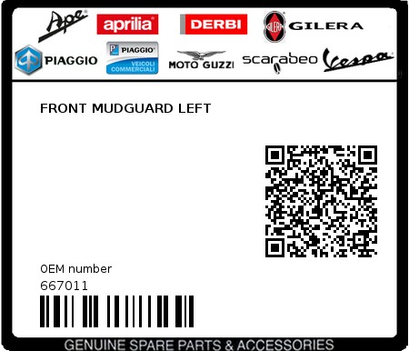 Product image: Piaggio - 667011 - FRONT MUDGUARD LEFT  0