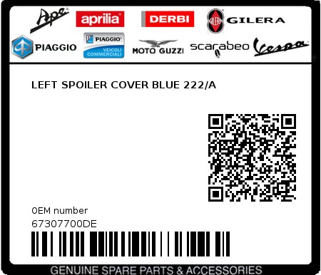 Product image: Piaggio - 67307700DE - LEFT SPOILER COVER BLUE 222/A  0