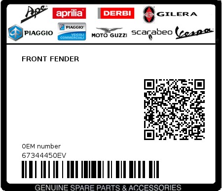 Product image: Piaggio - 67344450EV - FRONT FENDER  0
