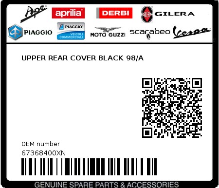Product image: Piaggio - 67368400XN - UPPER REAR COVER BLACK 98/A  0